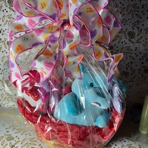 Valentine's Gift Basket with Blue Plush Toy
